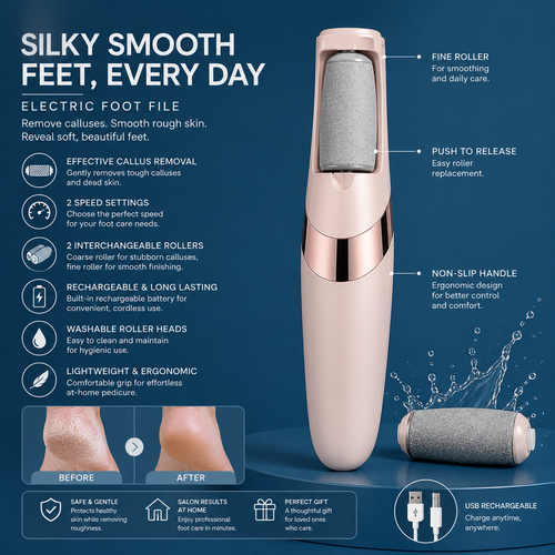 Electric Pedicure Foot File Callus Remover | Rechargeable Waterproof Foot Care Device for Smooth Soft Heels